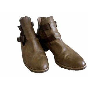 EuroSoft by Sofft Boots Womens 8M Marlo Ankle Bootie Taupe Cognac Brown Buckle